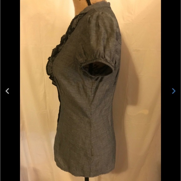 Maurices Gray Chambray Ruffle Button Down Blouse - Picture 2 of 6